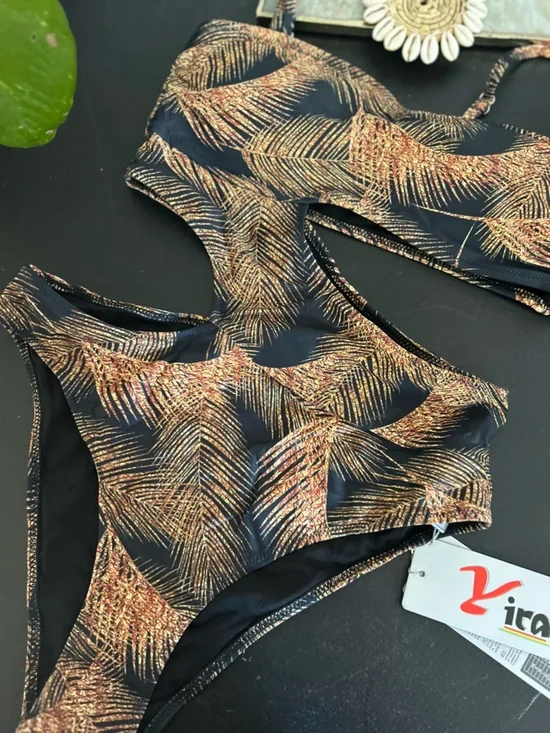 Yira new palm leaf print swimsuit cut-out one-piece style size small - Picture 3 of 7